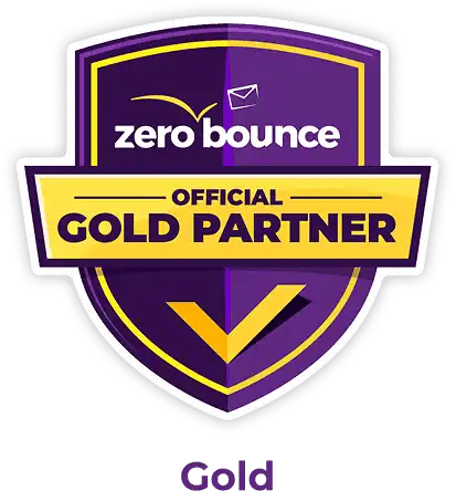 A purple and gold badge showing ZeroBounce's Gold Partnership.