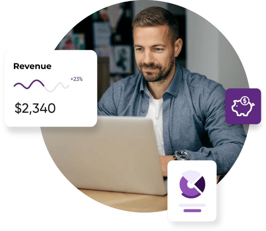 A man holds his chin and smiles next to a graph showing $2,340 in earned ZeroBounce Partner revenue.