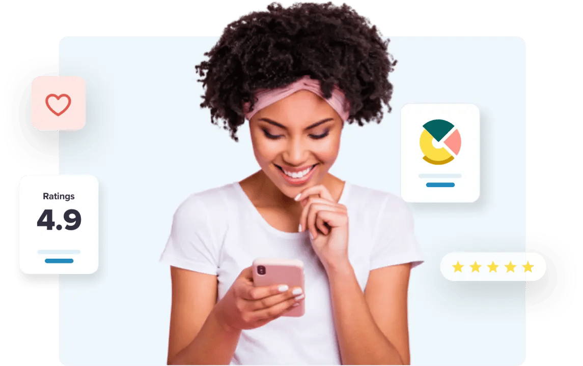 Woman using the freemail revenue calculator from her mobile phone